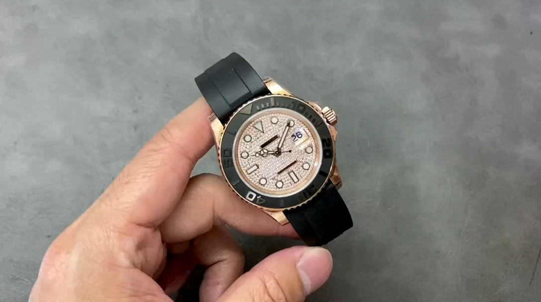 Rolex Yacht-Master II 126655 Diamond Pave Dial Rose Gold 40mm Mens Replica Watch