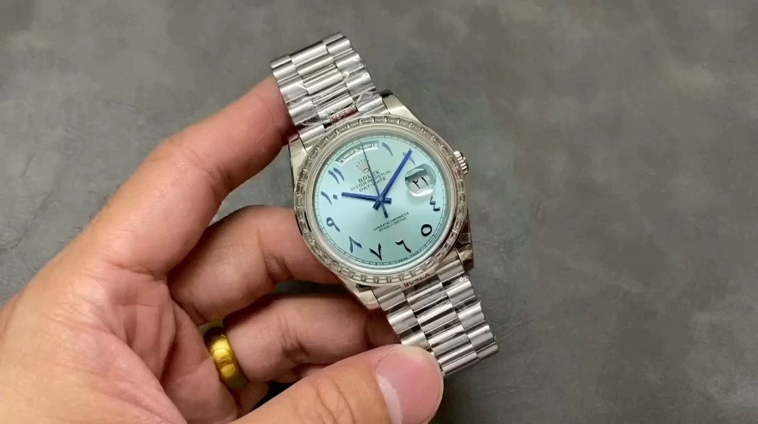 Rolex Day-Date 40mm Platinum Ice Blue Arabic Dial Diamond Bezel 228396TBR Men's Watch