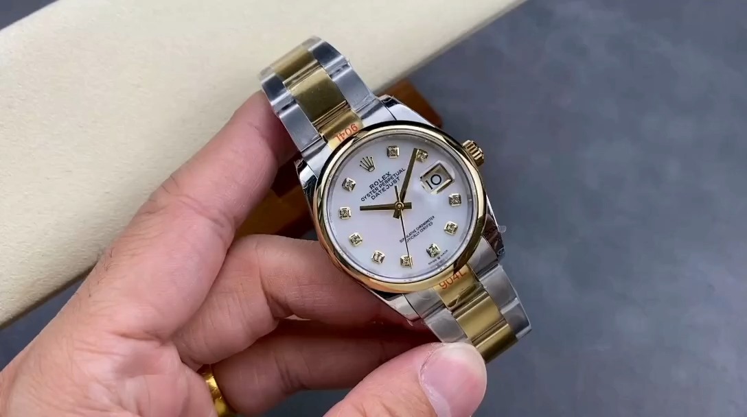 Rolex Datejust 36 Steel & Yellow Gold Mother of Pearl Diamond Dial M126203 0024 Women's Watch