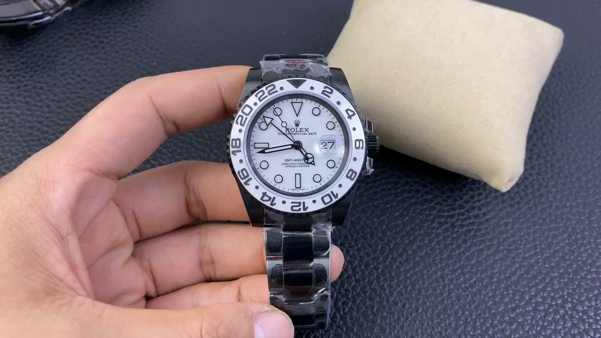 Rolex GMT Master II Black PVD/DLC Coated White Dial Stainless Steel 16710 Men's Watch