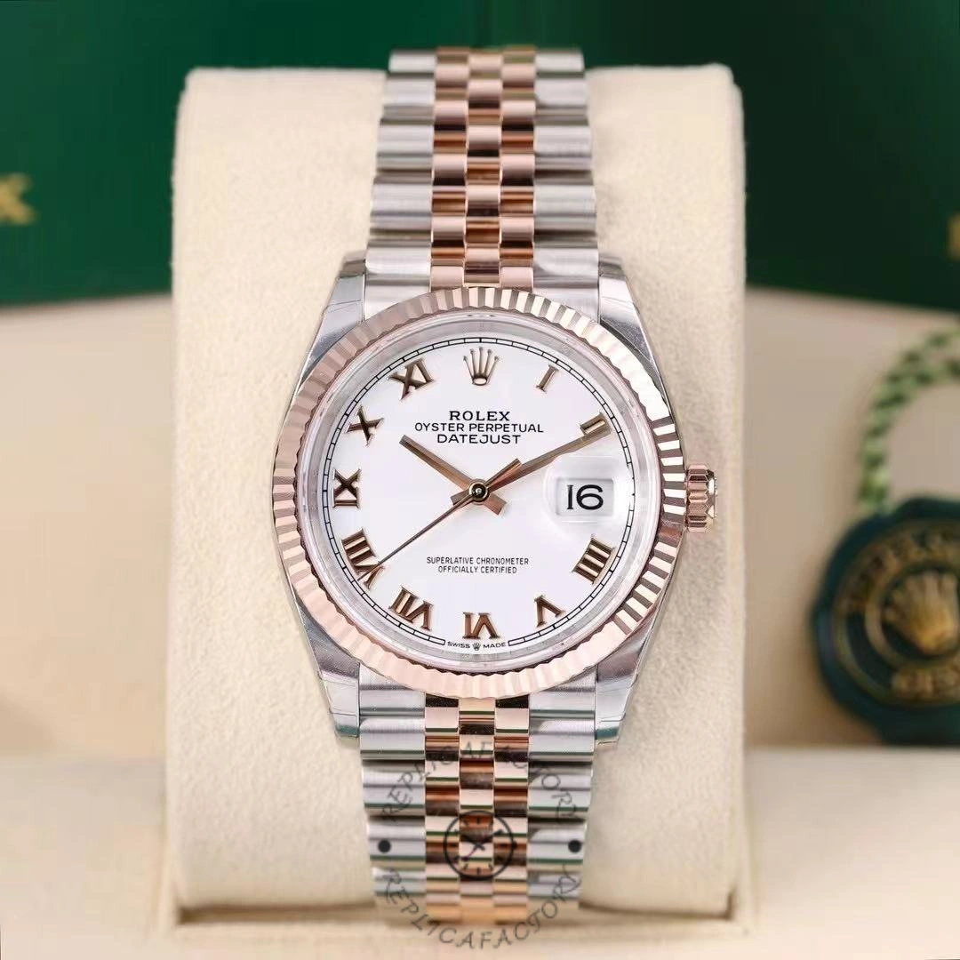 Rolex Datejust m126231 0015 36mm White Roman Steel & Rose Gold Women's Watch