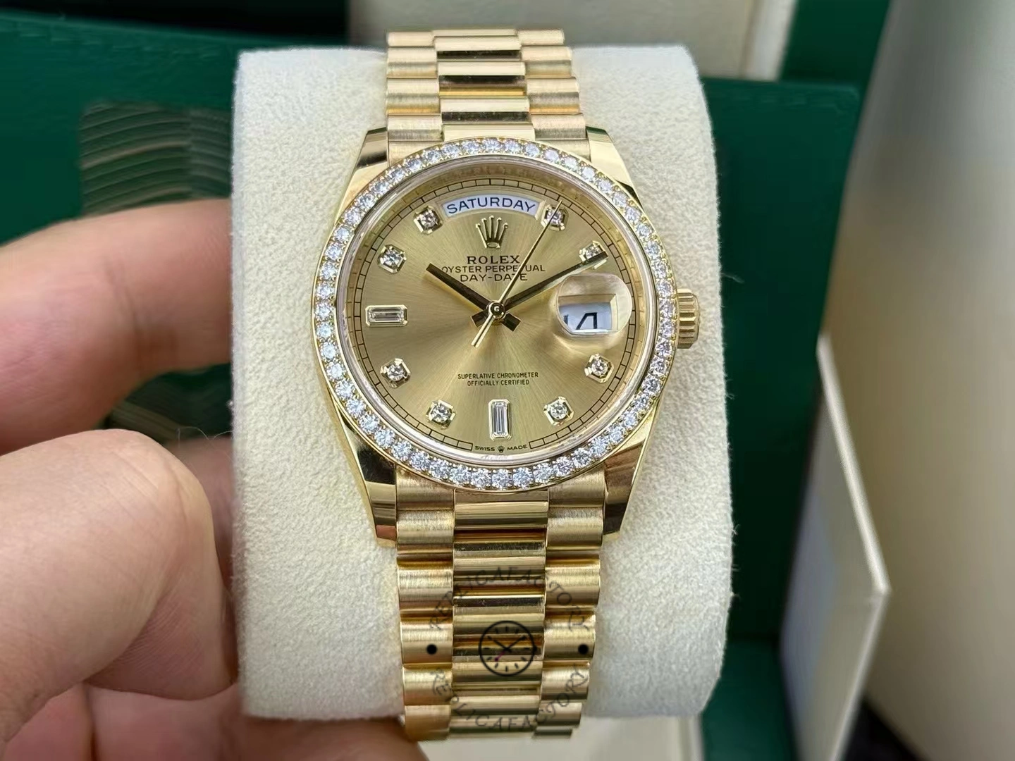 Rolex Day-Date 128348RBR Champagne Diamond Dial Yellow Gold 36MM Unisex Replica Watch