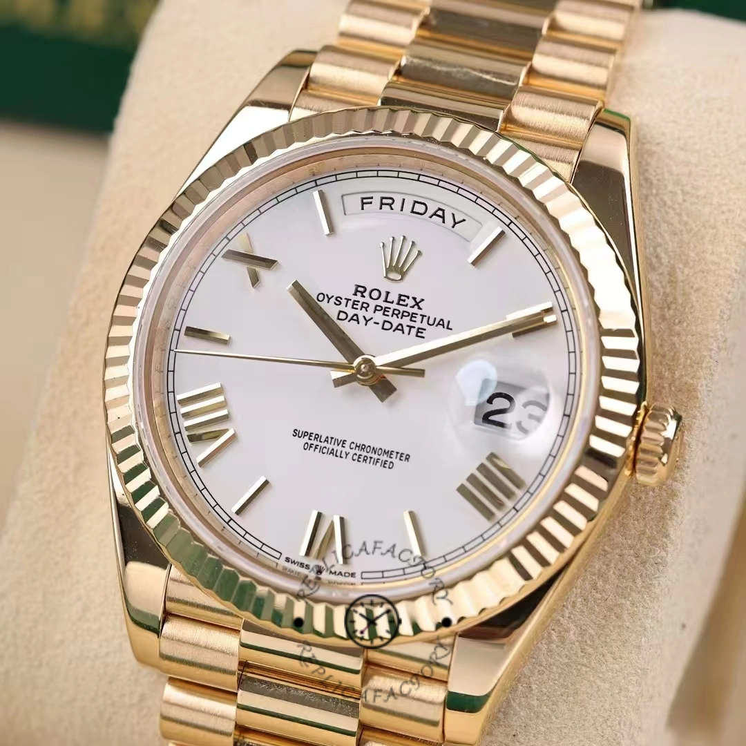 Rolex Day-Date 228238 White Roman Dial Fluted Bezel 40mm Mens Replica Watch