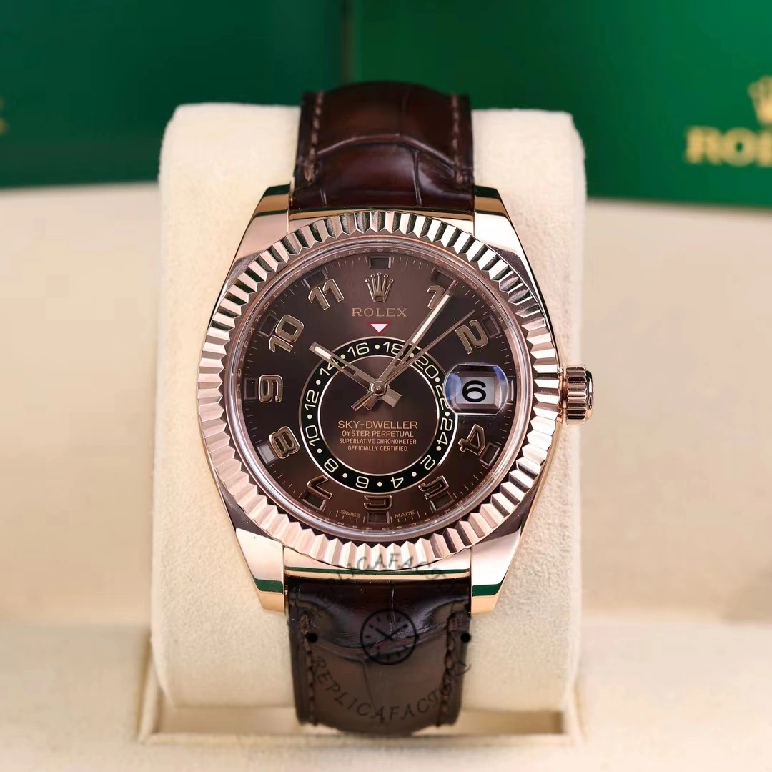 Rolex Sky-Dweller 326135 Chocolate Arabic Sunray Brown Dial 42MM Mens Replica Watch