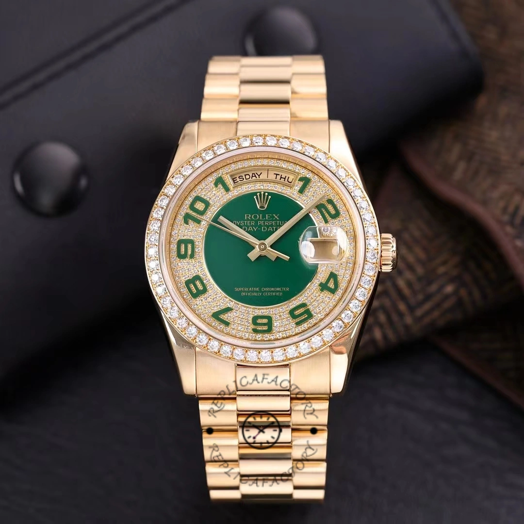 Rolex Day Date 118348 Green Diamond Dial Yellow Gold 36mm Unisex Replica Watch