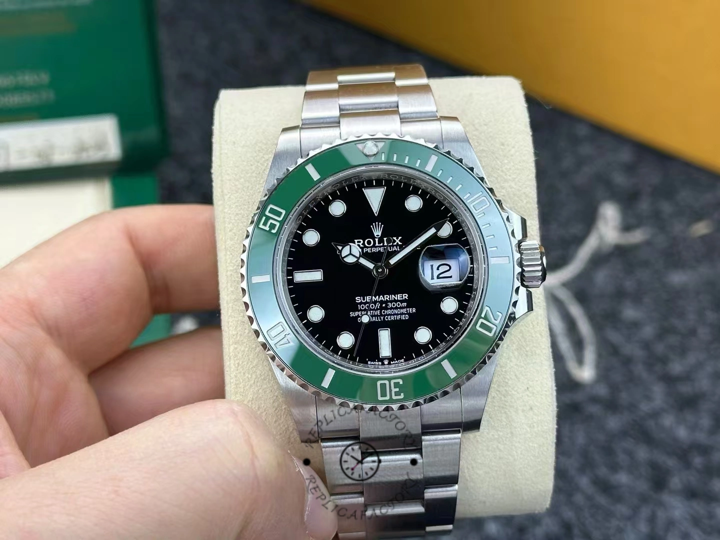 Used Rolex Submariner 126610LV after 3 years, showing natural wear and green bezel.