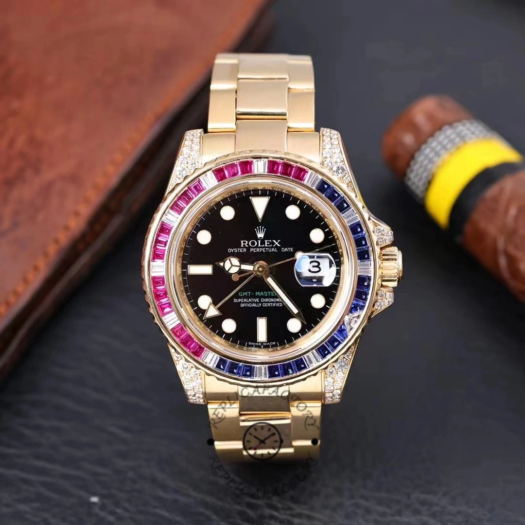 Rolex GMT-Master II 116758 Oyster Bracelet Black Dial Diamonds 40mm Mens Replica Watch