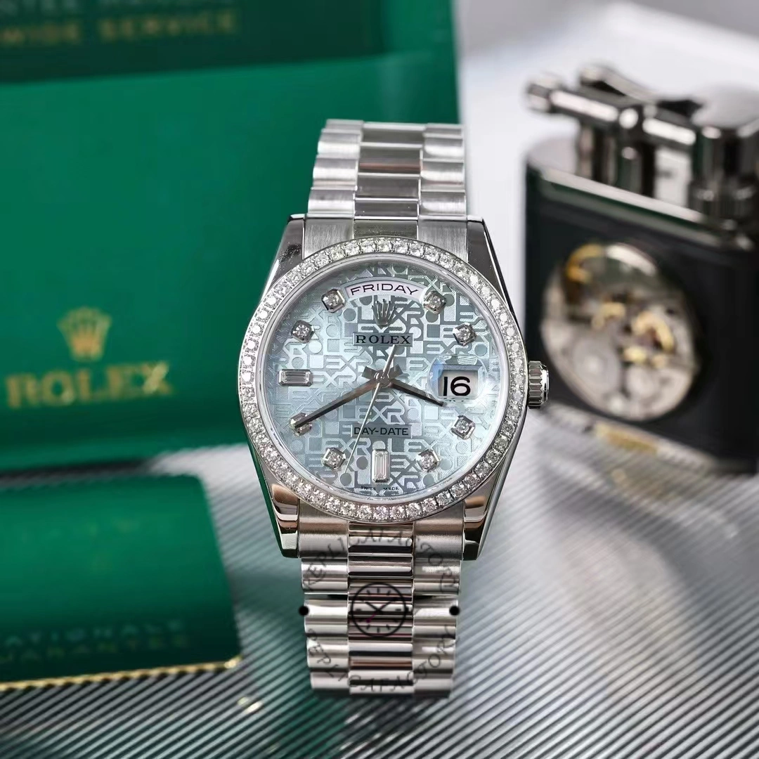 Rolex Day Date 118346 Blue Diamond Dial Platinum 36mm Unisex Replica Watch