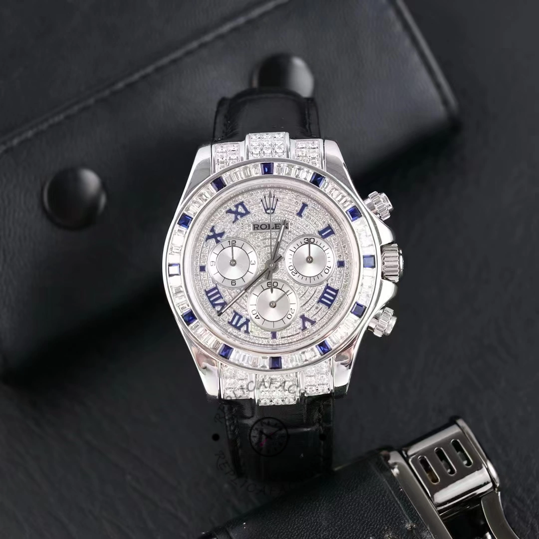 Rolex Daytona 116599 pave diamond dial Blue Leather Strap 40mm Mens Replica Watch