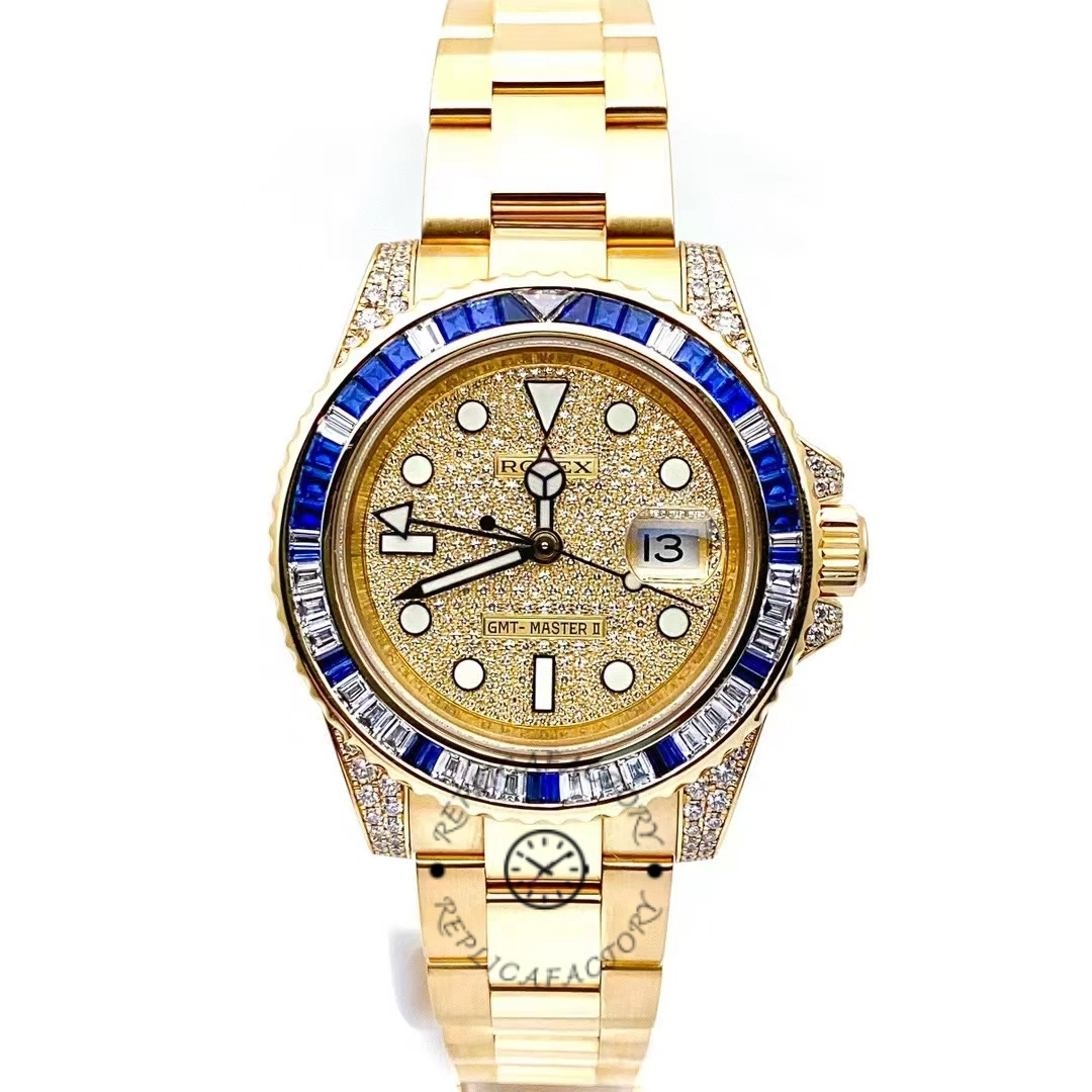 Rolex GMT-Master II 116758 Yellow Gold Pave Dial 40mm Mens Replica Watch