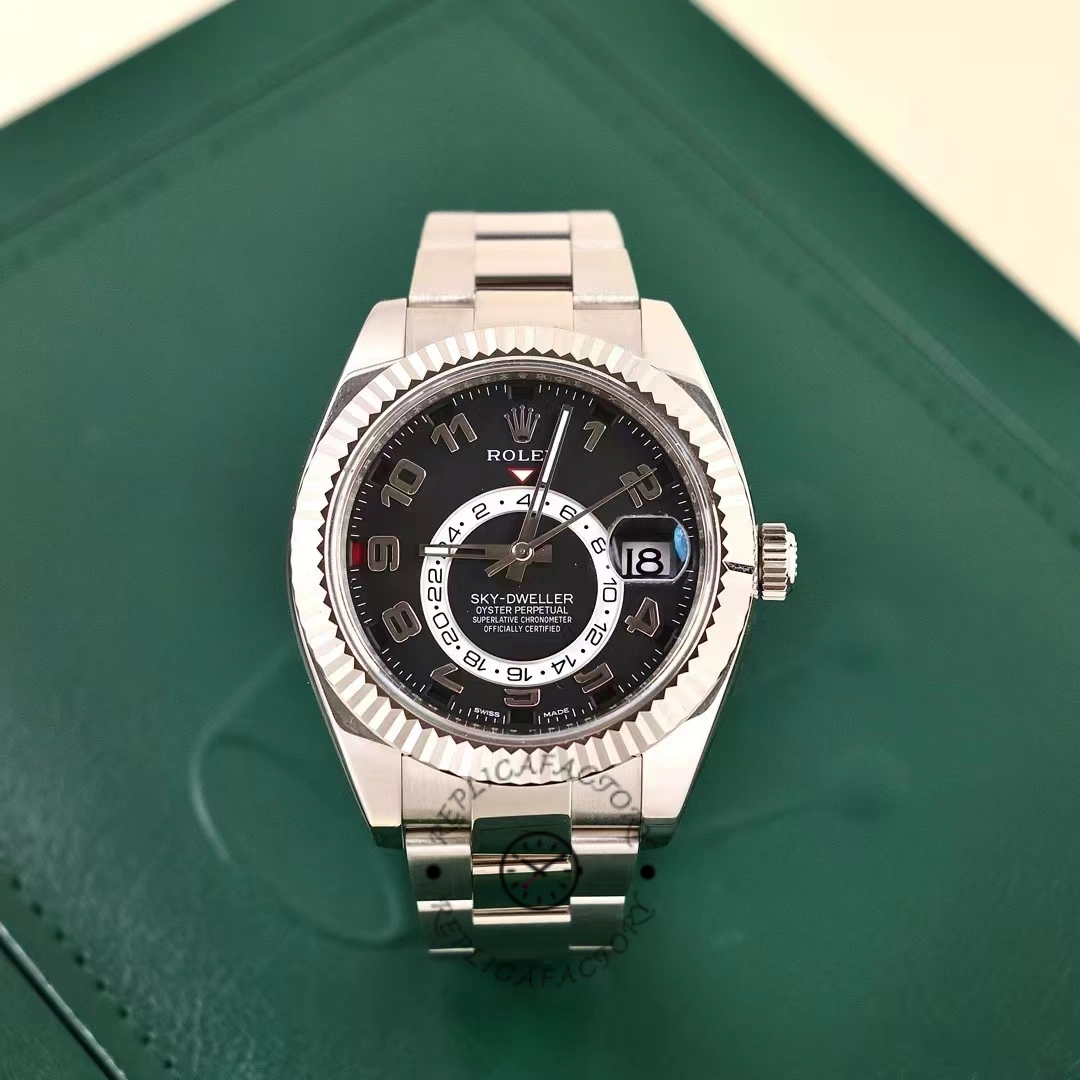 Rolex Sky-Dweller 326939 Fluted Bezel Black Dial 42MM Mens Replica Watch