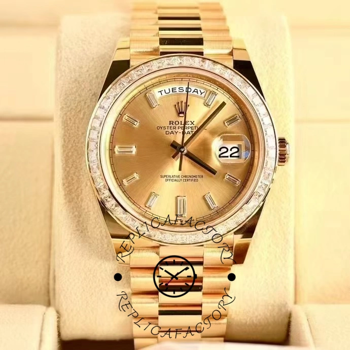 Rolex Day-Date 228398TBR Champagne Diamond Dial Diamond Bezel 40mm Mens Replica Watch