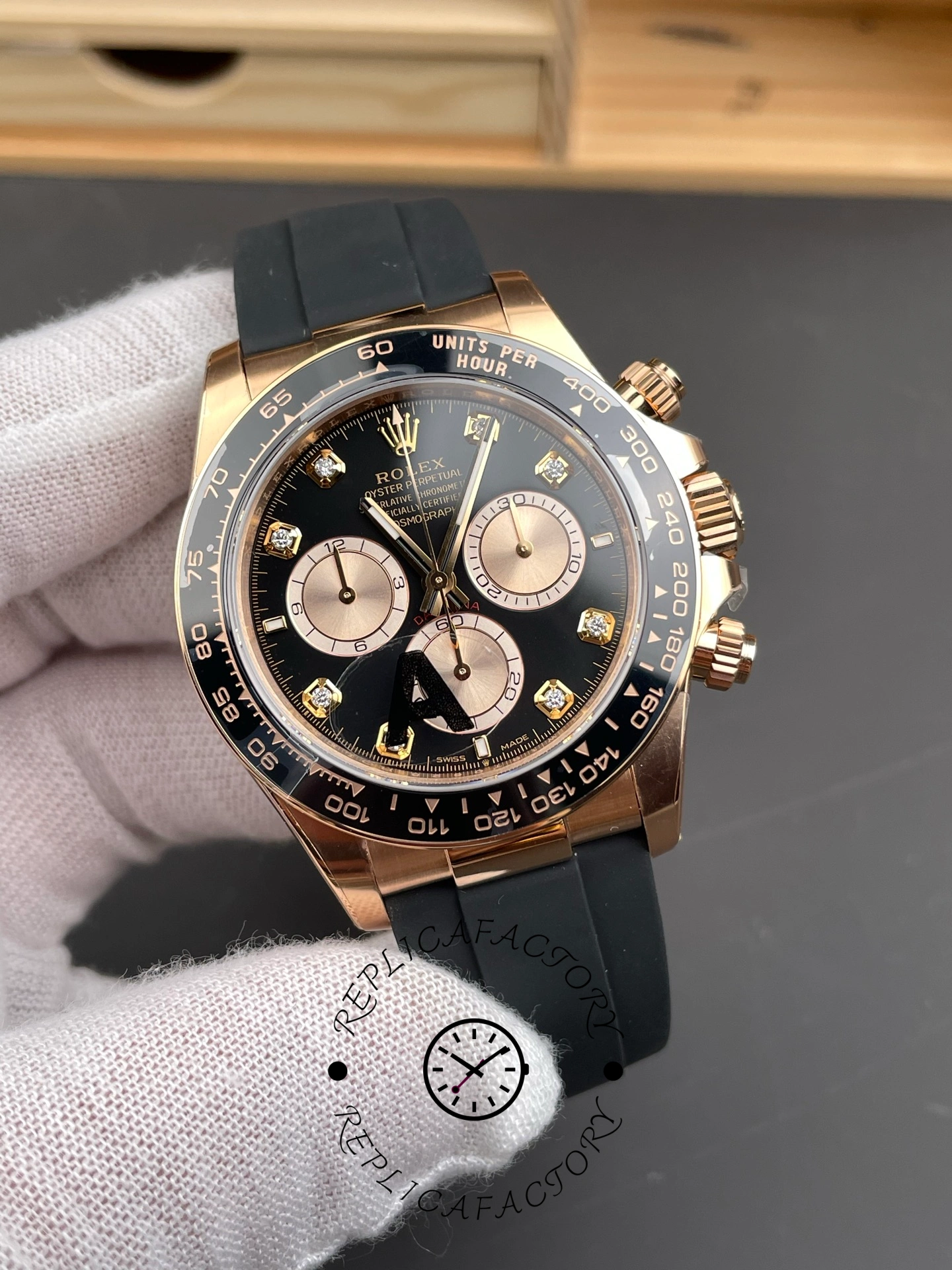 Rolex Daytona Everose Rubber 126515LN 0004 Black Dial Diamond Watch