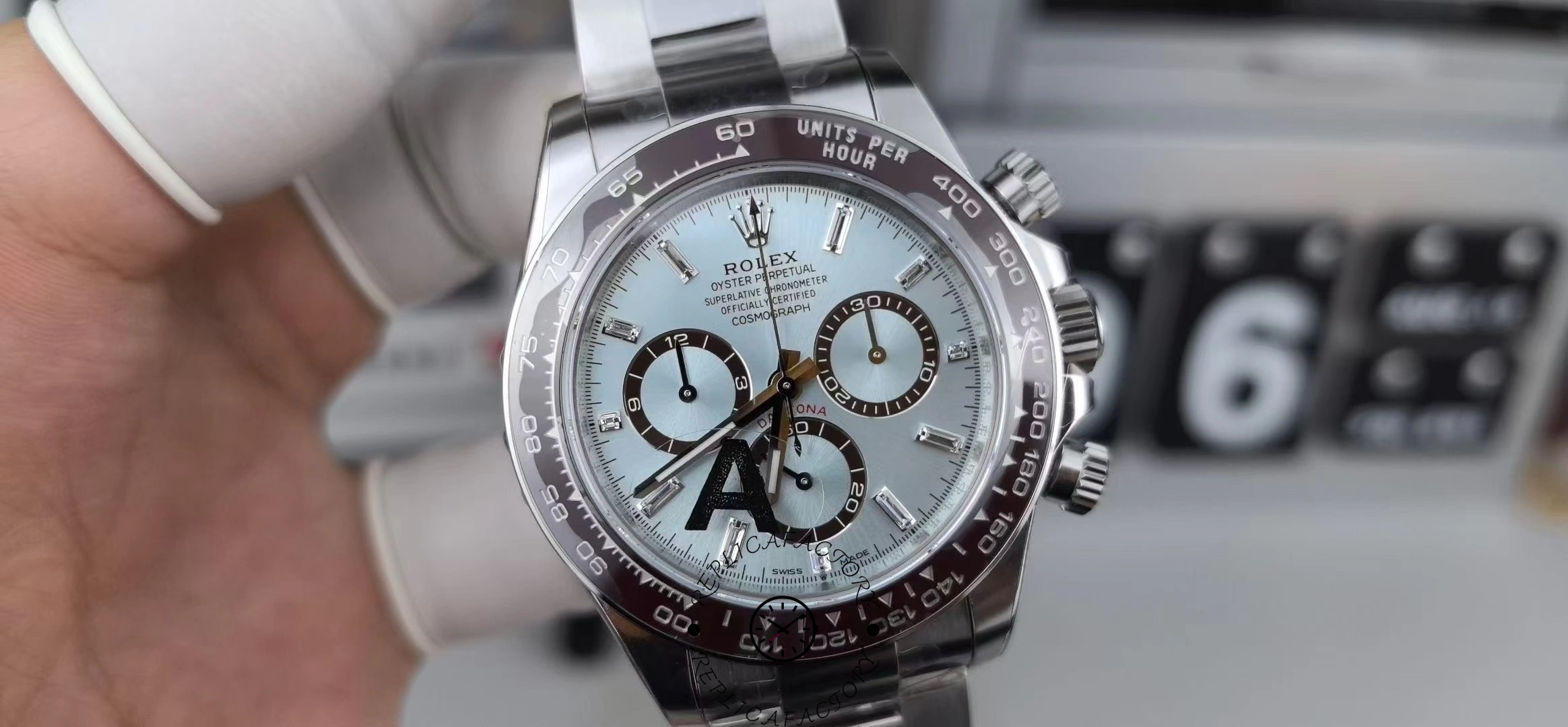 Rolex Platinum Cosmograph Daytona Ice Blue Ice Blue Diamond Baguette Mark 126506 0002