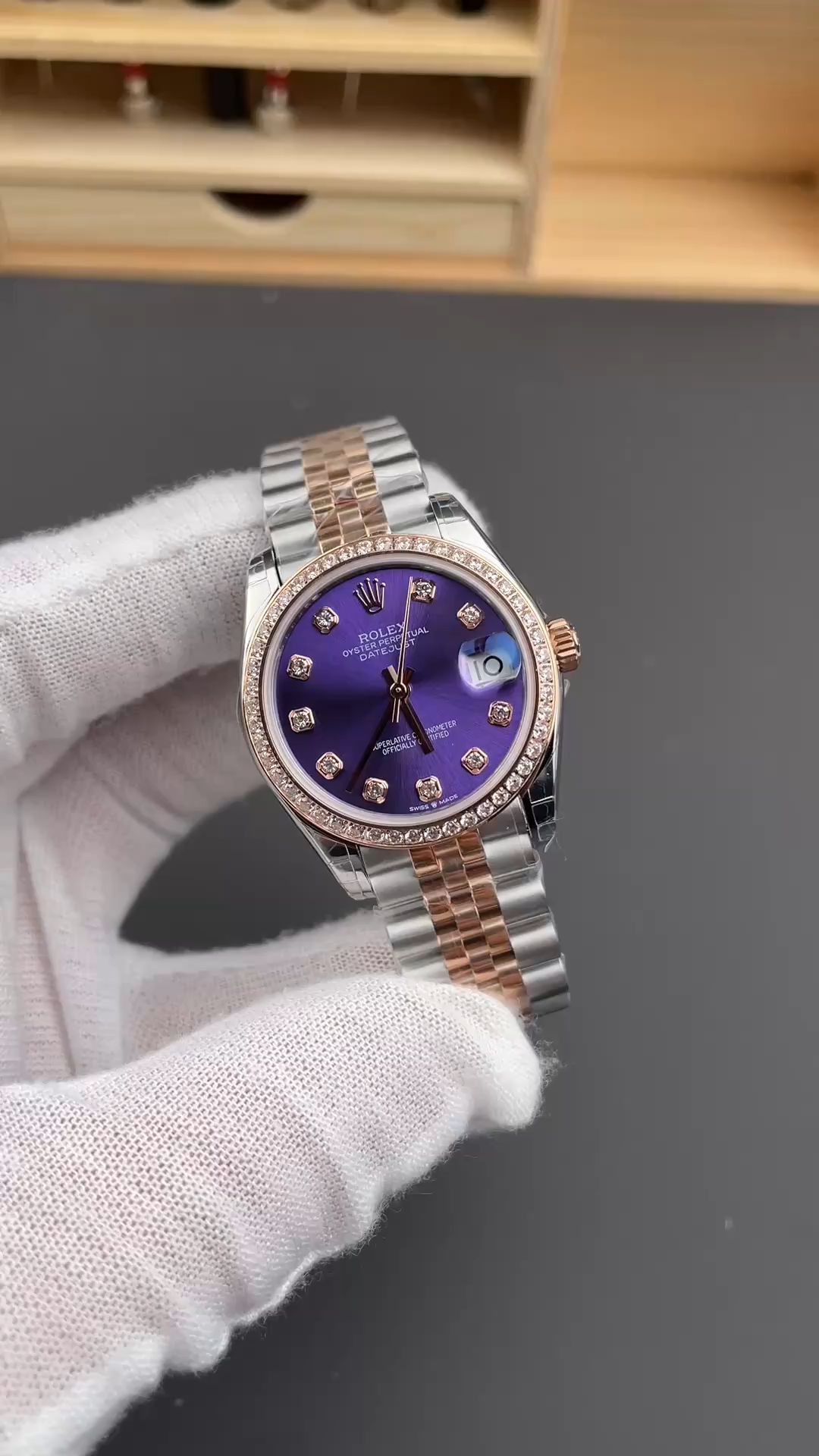Rolex Datejust 28mm Everose Gold m279381rbr 0015 Aubergine Diamond Lady Watch