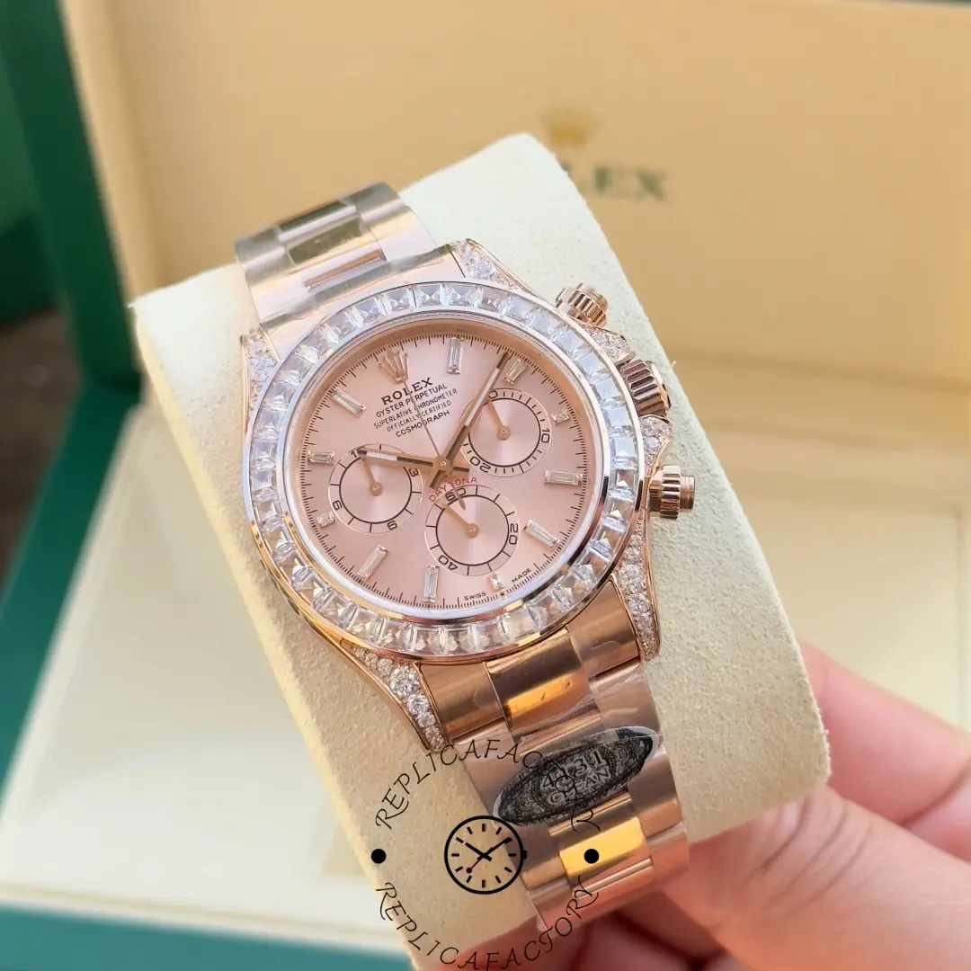 Replica Rolex Daytona 126595TBR 0001 Pink Dial & Diamond Bezel Watch