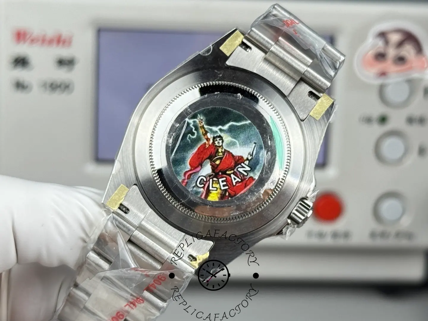Rolex Air-King 126900 0001, caseback/inspection shot showing watch tested on equipment.