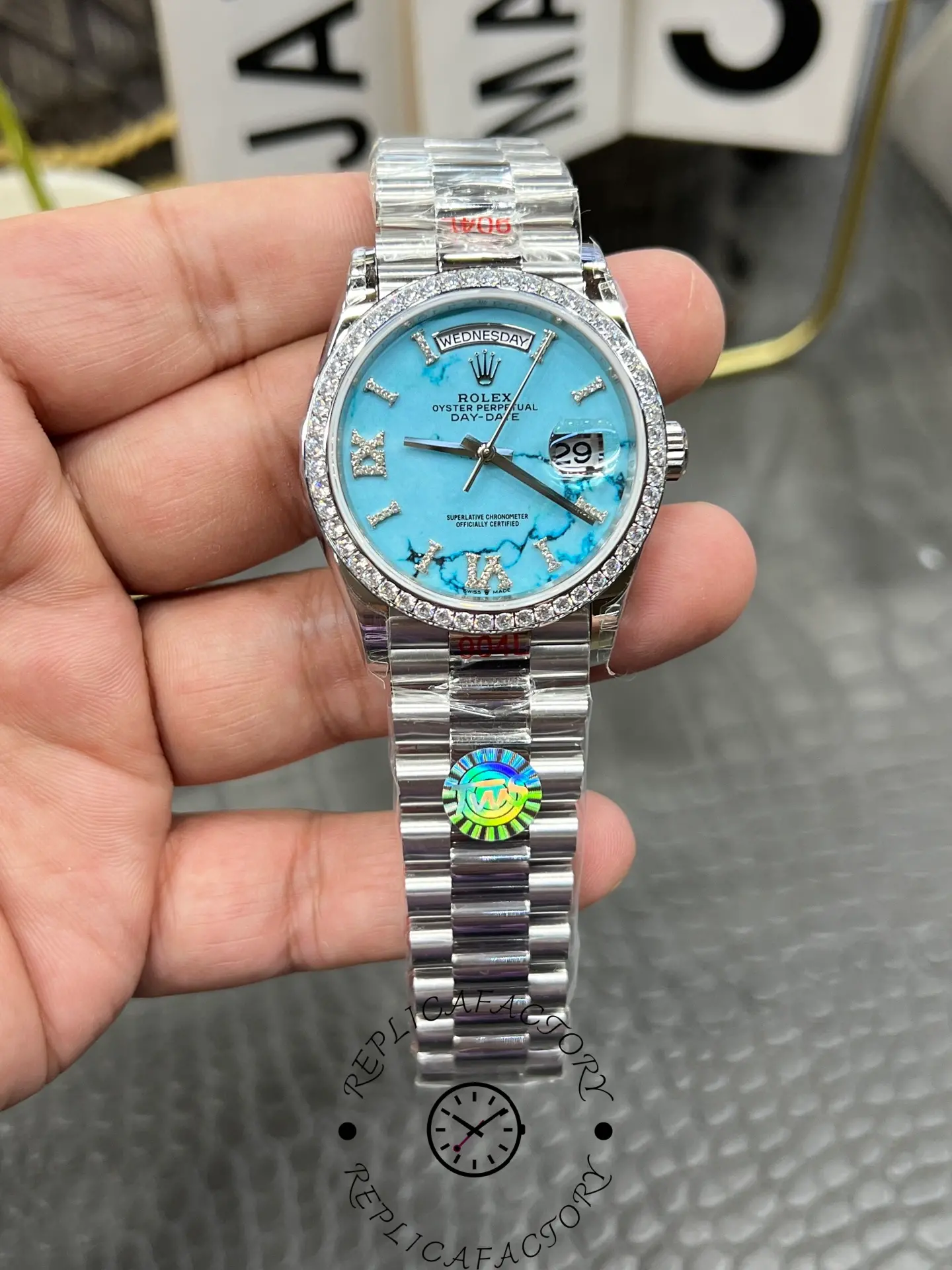 1:1 Clone Rolex Day-Date 128349RBR-0031 Turquoise Dial