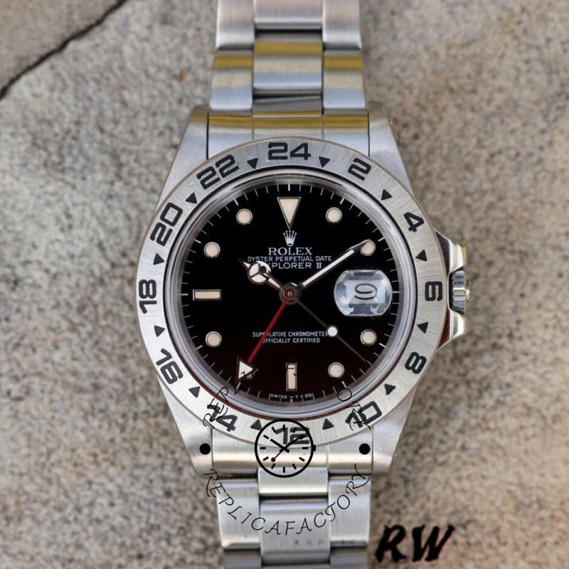 Rolex Explorer II 16550 39mm, full watch on bracelet showing black dial and 24-hour bezel.