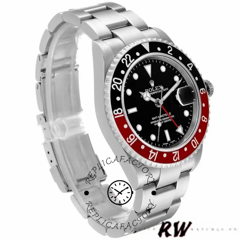 Angled view of Rolex GMT-Master II 16710 showing the Coke bezel and bracelet profile.